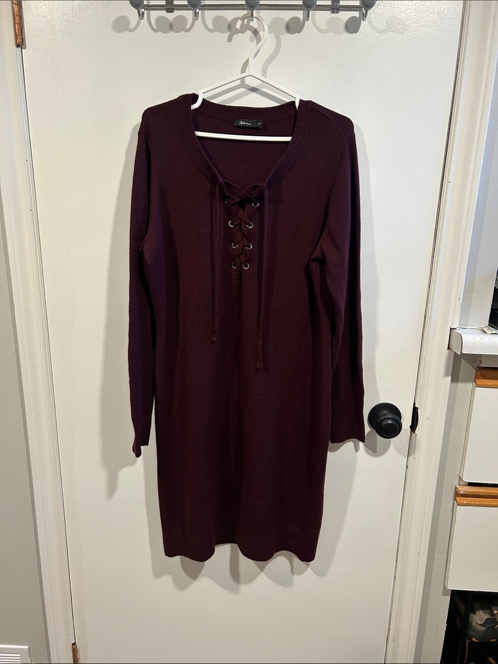 Reitmans Lace-Up Knit Dress in Plum